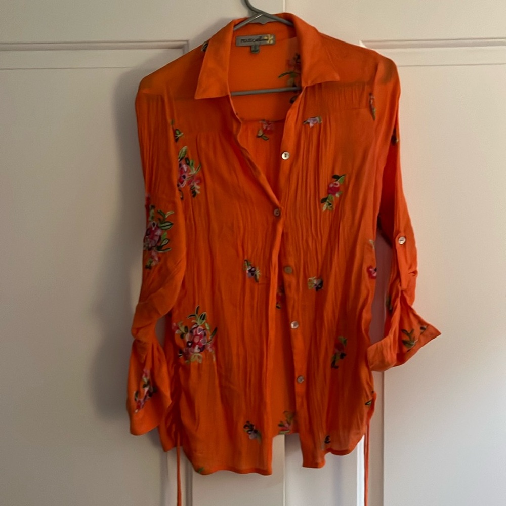 Figuero&Flower Size Small Orange Embroidered Button Up